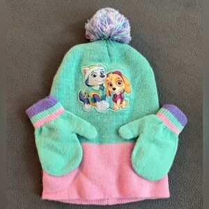 Kids Paw Patrol Beanie and Mittens Set - Pink and Green